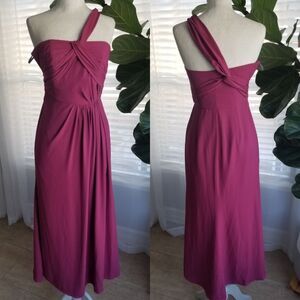 Vera Wang One shoulder asymmetrical draped column dress magenta size 4